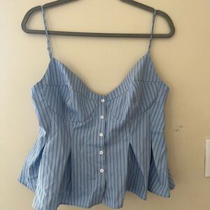 Zara Blue Striped Spaghetti Strap Peplum Top sz Xlarge